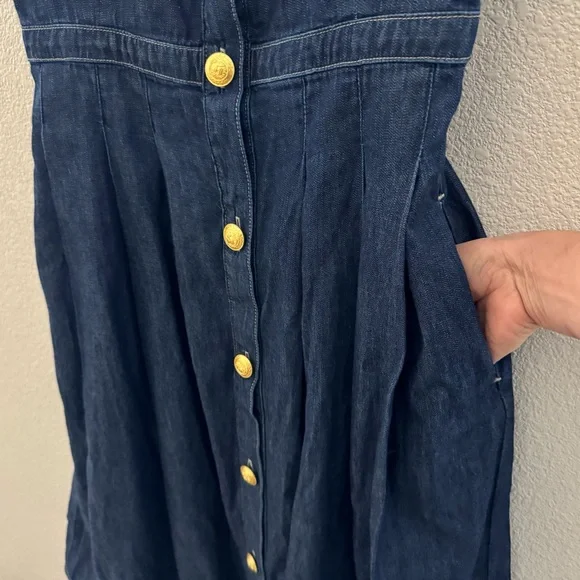 L'agence Esmeralda Pinafore Denim Midi Dress 8 Raleigh Parisian Chic Preppy NWT - Picture 10 of 15